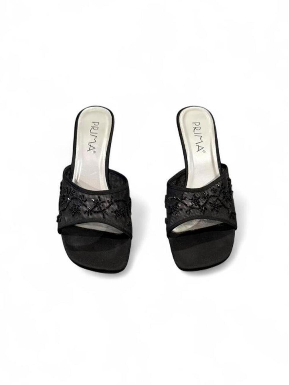 Vintage Y2K Prima Black Beaded Mesh Wedge Heels
